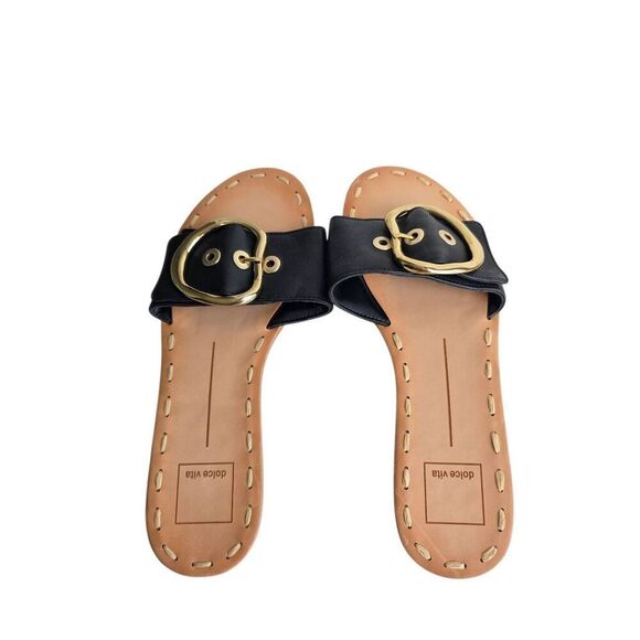 Dolce Vita Danna Slide Sandal Size 7 Black Rich Leather Open Toe Buckle Detail - Picture 5 of 8